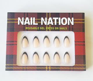Box of Nail Nation reusable gel press-on nails with tartan design