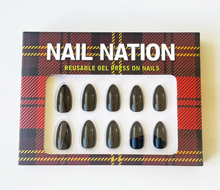 Box of Nail Nation reusable gel press-on nails with tartan design