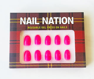 Box of Nail Nation reusable gel press-on nails with tartan design