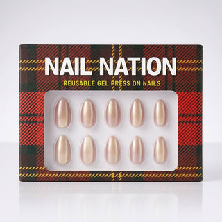 Box of Nail Nation reusable gel press on nails with plaid design