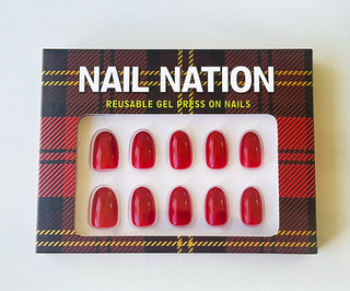Box of Nail Nation reusable gel press-on nails with tartan design