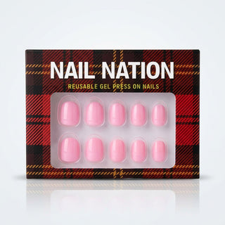 Box of Nail Nation reusable gel press on nails with pink nails inside