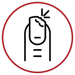 Icon of a hand holding a phone with a red circle around it on a white background