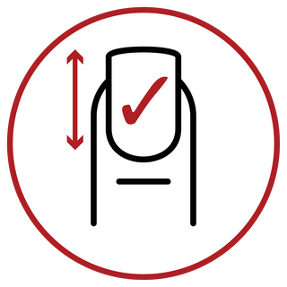 Icon of a chair with height adjustment arrows and a check mark inside a red circle.