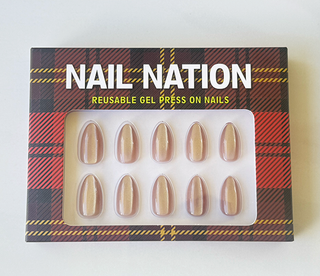 Box of Nail Nation reusable gel press-on nails with tartan design