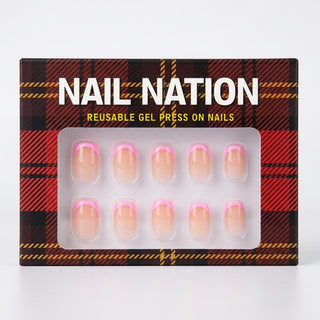 Box of Nail Nation reusable gel press on nails with plaid design