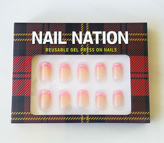Box of Nail Nation reusable gel press-on nails with tartan design