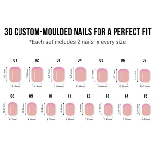 Chart of custom-moulded nails with measurements for a perfect fit