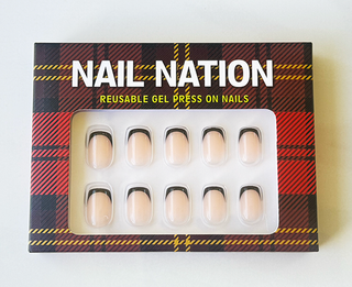 Box of Nail Nation reusable gel press-on nails with tartan design