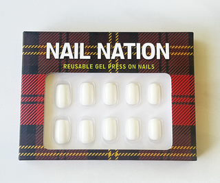 Box of Nail Nation reusable gel press-on nails with tartan design