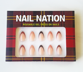 Box of Nail Nation reusable gel press-on nails with tartan design