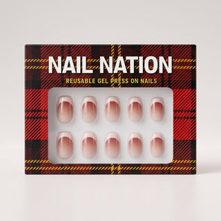 Box of Nail Nation reusable gel press on nails with plaid design