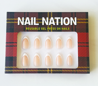 Box of Nail Nation reusable gel press-on nails with tartan design