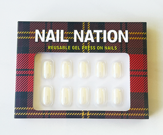 Box of Nail Nation reusable gel press-on nails with tartan design