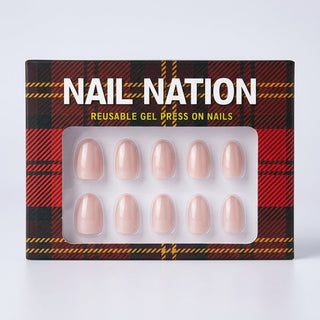 Box of Nail Nation reusable gel press on nails with pink nails inside