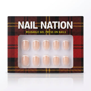 Box of Nail Nation reusable gel press on nails with plaid design
